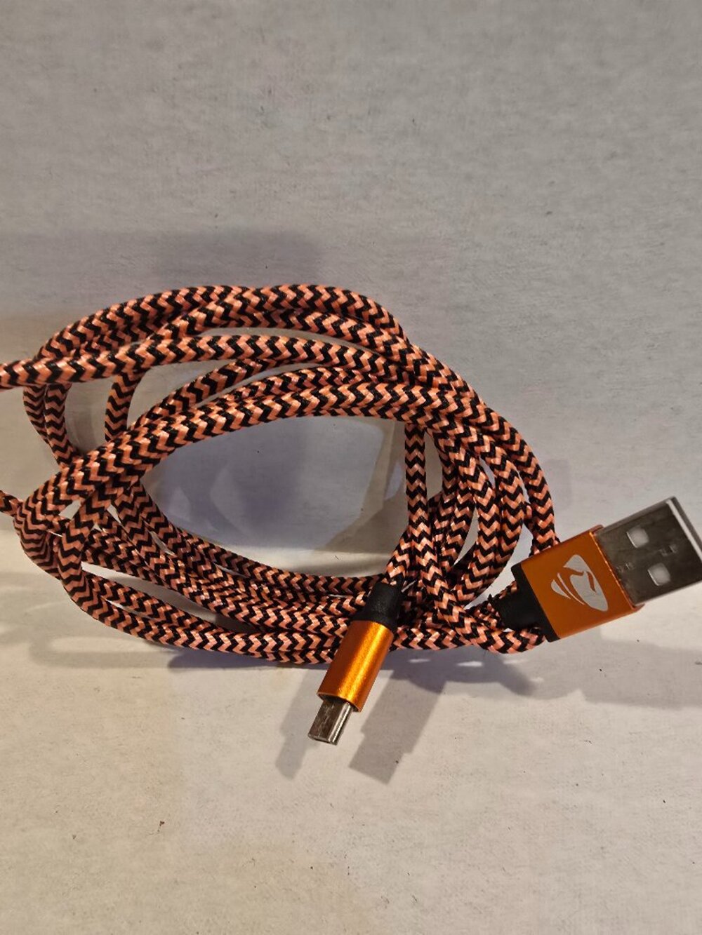 Braided Micro-USB Cable High-speed Charger Cord Orange and Black
